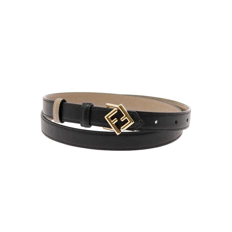 Fendi Women Black Reversible Belt With Ff Double Closure In Leather For Women
